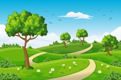 Illustration of a summer landscape with trees